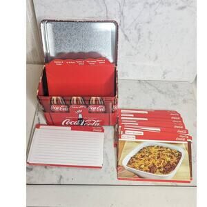 Coca Cola metal decorative recipe box premade recipes and blank cards
